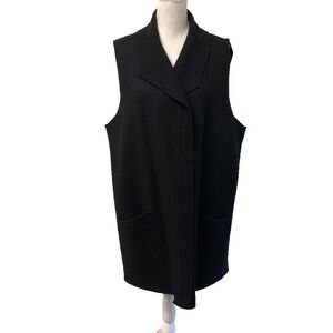 Eileen Fisher Wool Sweater Vest Womens XL Black Mid Length Career Teacher